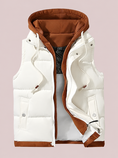 Contrast Drawstring Hood Puffer Vest