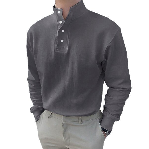 Gentleman's Simple Stand-up Collar Long Sleeved Polo Shirt