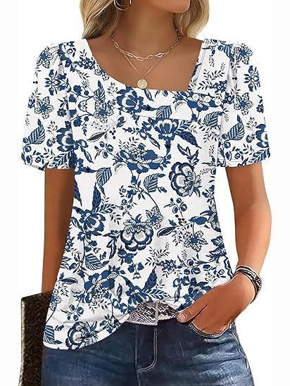 Women's Asymmetrical Square Neck Short Sleeve Blouse