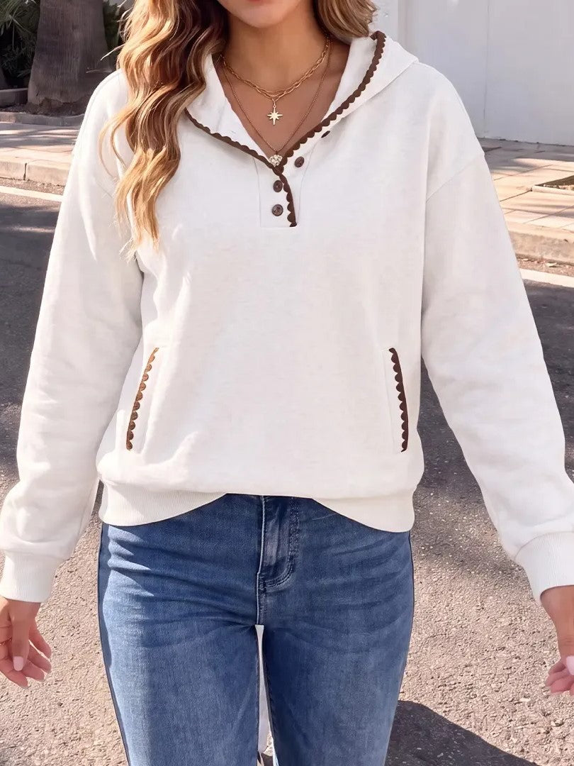 Women's Scalloped‑Trim Button Hoodie