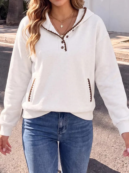 Women's Scalloped‑Trim Button Hoodie