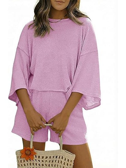 Women's Waffle Knit 3/4 Sleeve 2 Piece Lounge Set