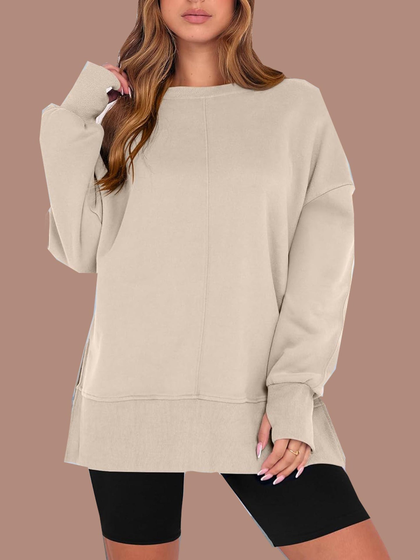 Women's Oversized Thumbhole Long Sleeve Side Slit Sweatshirt