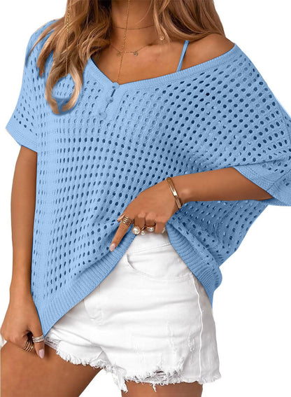 Women's Summer Hollow Out Crochet Knit Tops Beach Coverup