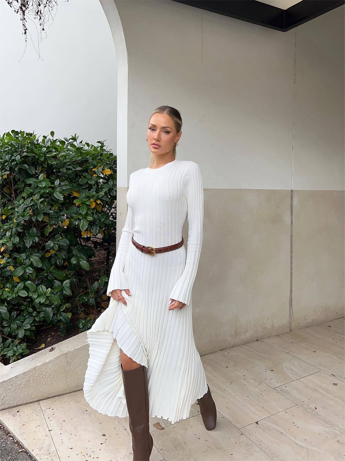 Fall New Sleeved Knit Midi Dress