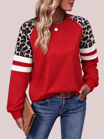 Women's Leopard Color Block Crewneck Sweatshirt