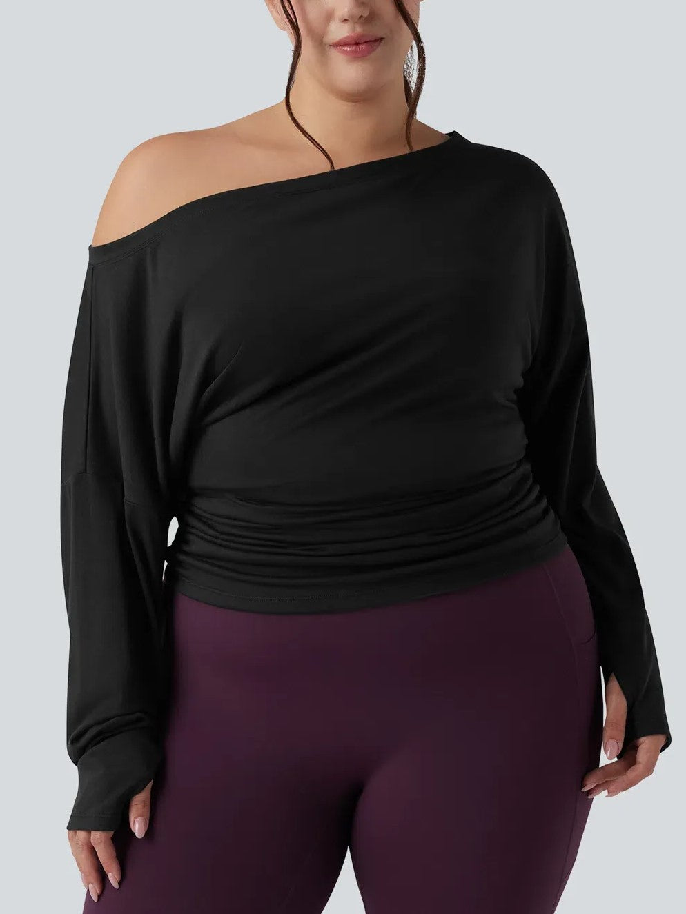 Women's One Shoulder Thumb Hole Yoga Sports Top