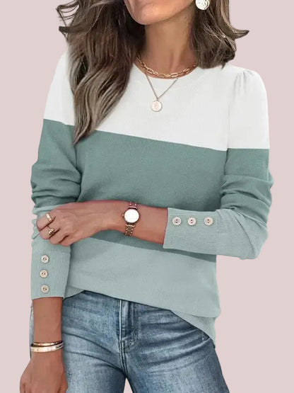Women's Fall Button‑Cuff Knit Pullover Top
