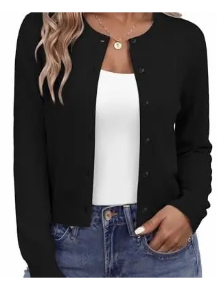 Women's Cropped Round‑Neck Knit Cardigan