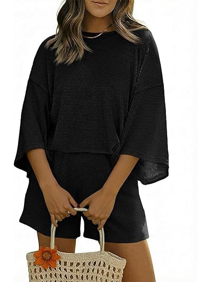 Women's Waffle Knit 3/4 Sleeve 2 Piece Lounge Set