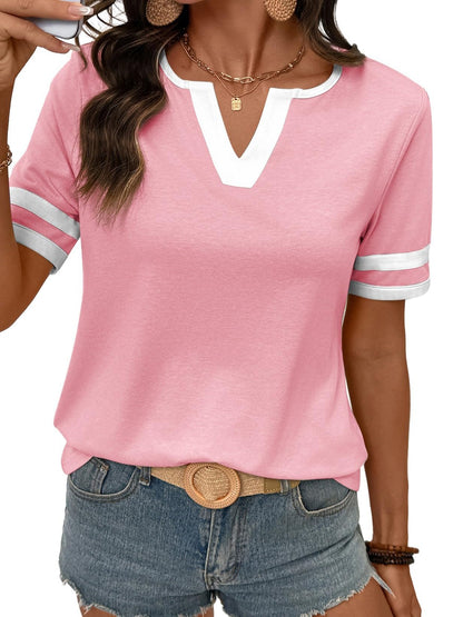 Women's 2026 Summer V-Neck Colorblock Top