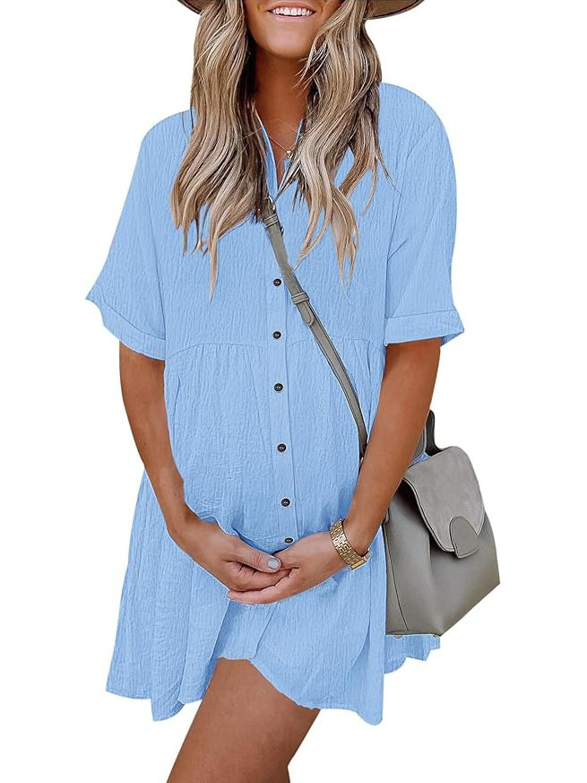 Women's Boho Print Button Front Babydoll Dress