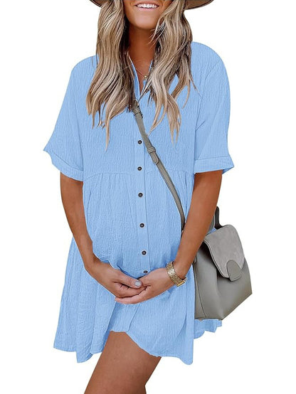 Women's Boho Print Button Front Babydoll Dress