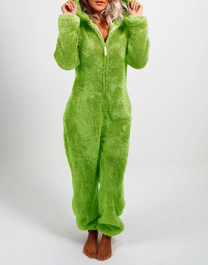 Women's Pajamas Furry Zipper Jumpsuit Hooded Pajamas