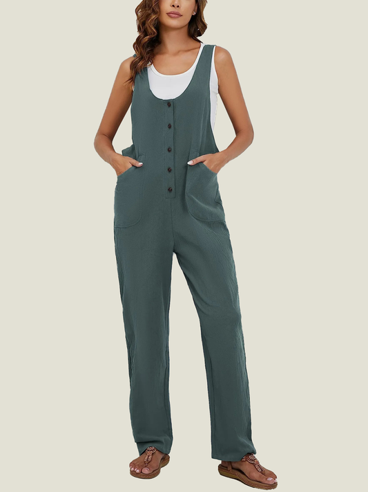 Women's Adjustable Straps Button Up Jumpsuit
