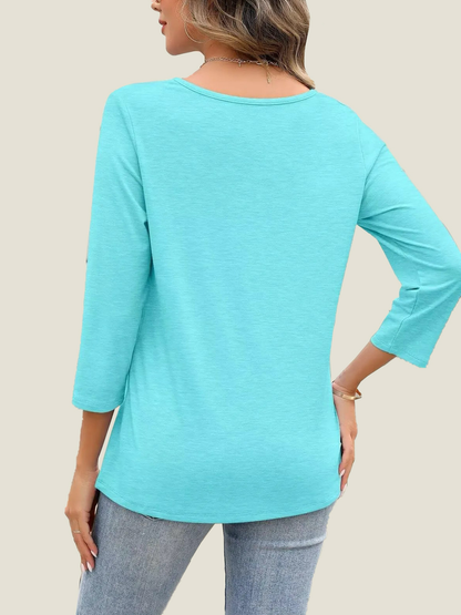 Women's 3/4 Length Sleeves V Neck Basic Tops