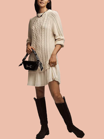 Women's Crewneck Cable Knit Sweater Mini Dress