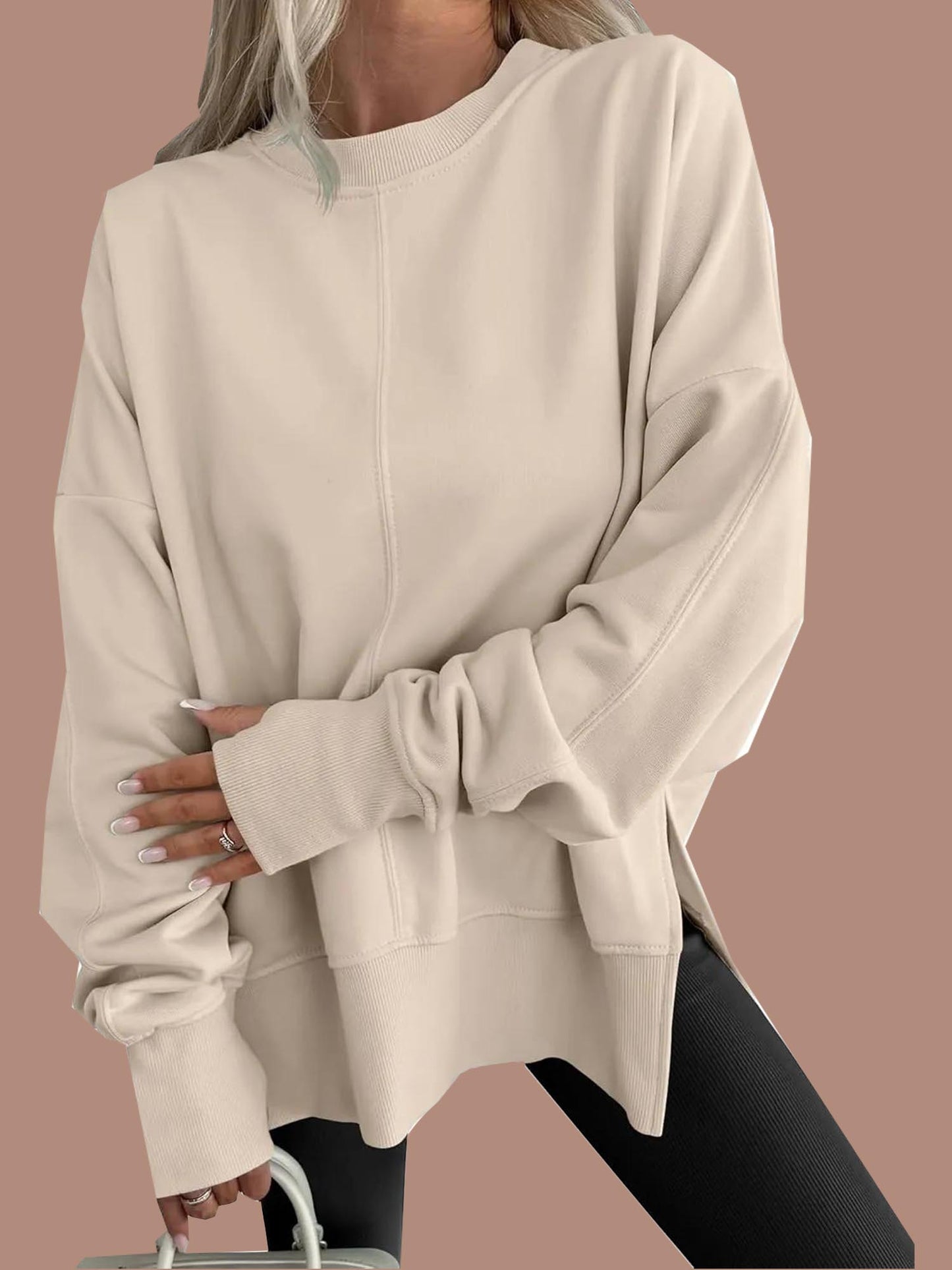 Women's Oversized Thumbhole Long Sleeve Side Slit Sweatshirt