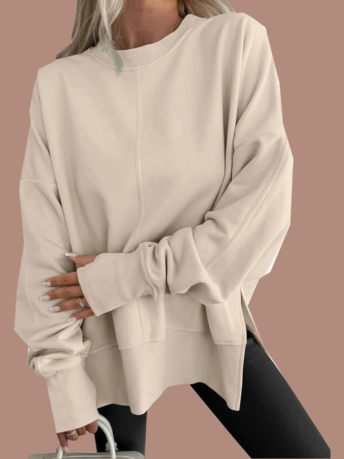 Women's Oversized Thumbhole Long Sleeve Side Slit Sweatshirt