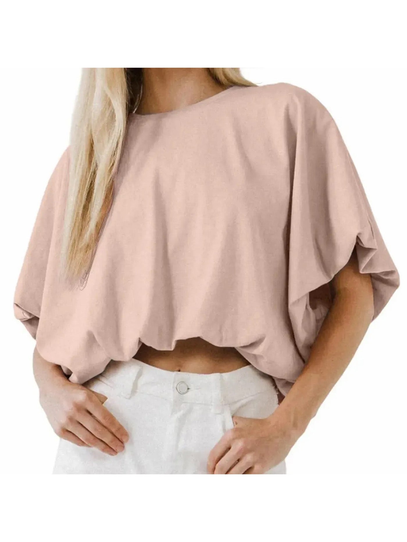 Women's Baggy Flowy Batwing Crop Blouse