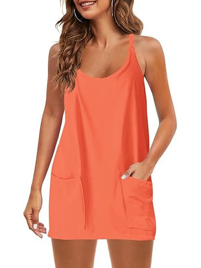 Women's Tennis Dress with Built-in Shorts and Pockets