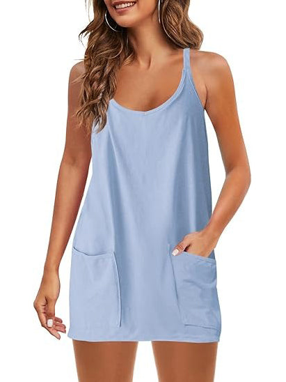 Women's Tennis Dress with Built-in Shorts and Pockets