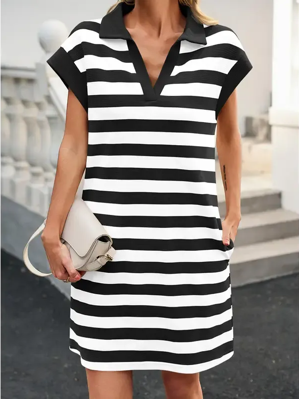 Women's V-neck Striped Shift Dress