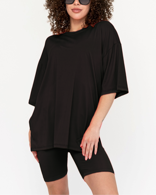 Women's Summer Crew Neck Oversized Biker Set