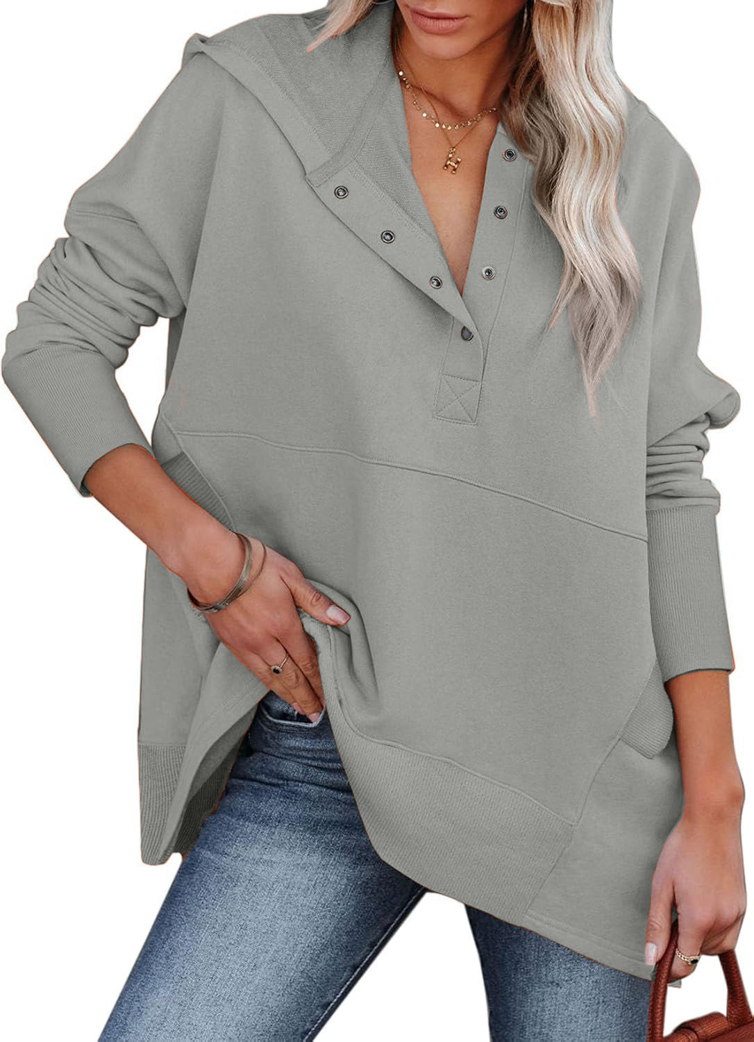 Women's Oversized Half Button Hoodie