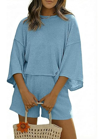 Women's Waffle Knit 3/4 Sleeve 2 Piece Lounge Set