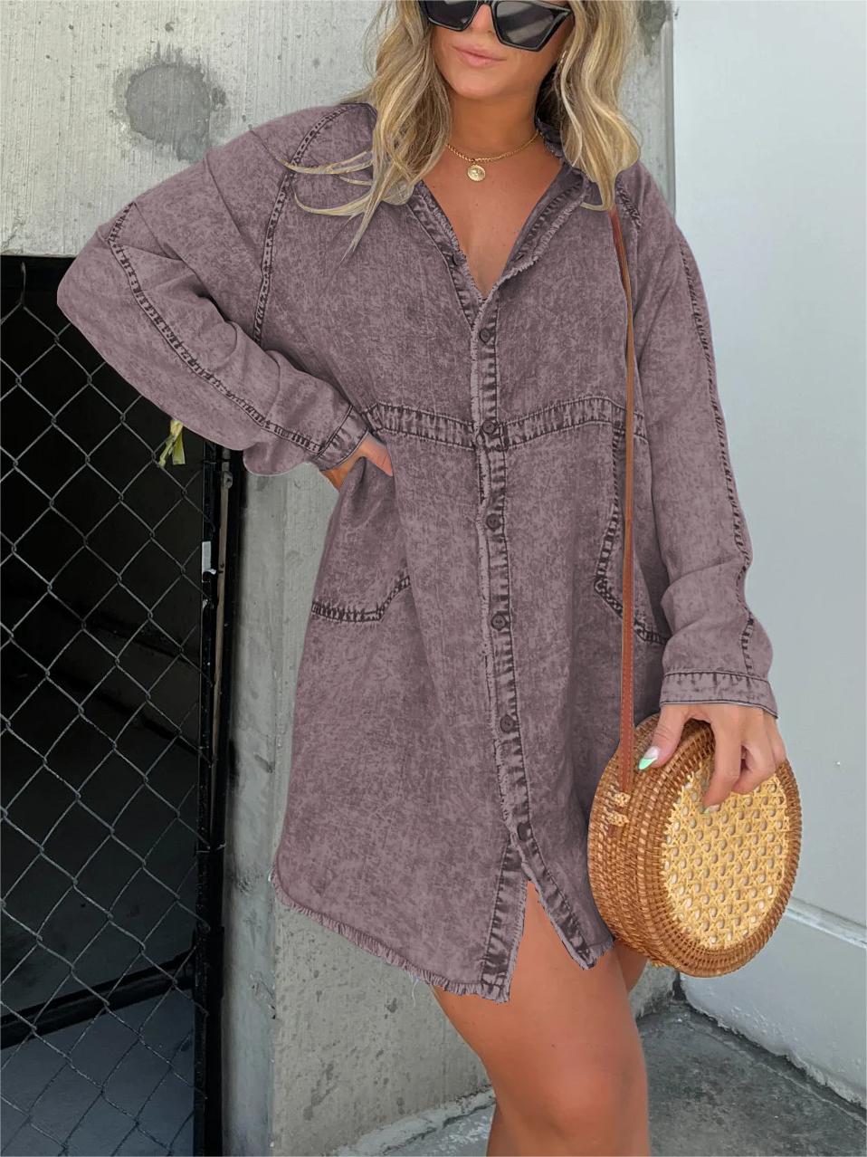 Women's Washed Denim Shirt Dress