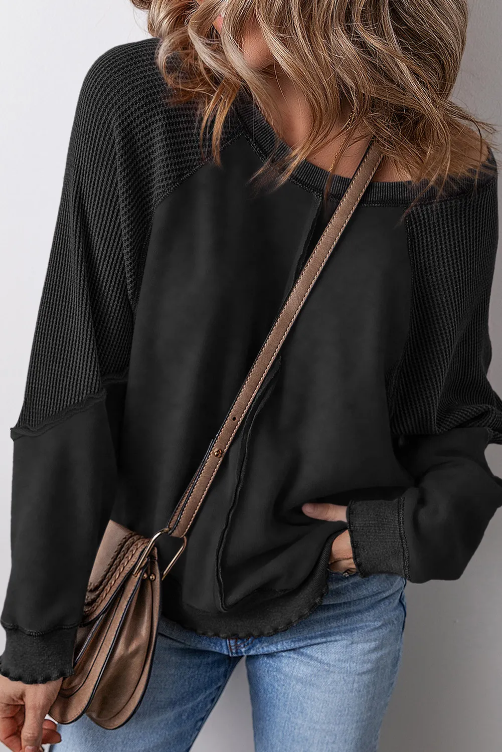 Women's  Reverse Seam Waffle Knit Sweatshirt