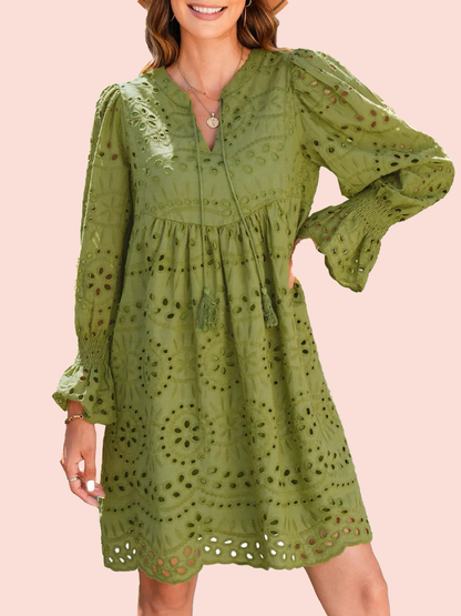 Women's V Neck Eyelet Lace Dress