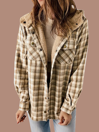 Women's Flannel Plaid Fleece Hooded Jacket