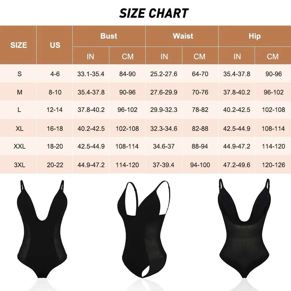U-plunge Shapewear Low-back Bodysuit for Women