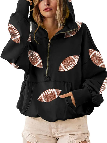 Sparkly Football Pocket Half Zip Pullover