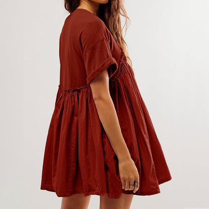 Women's Summer Pleated Babydoll Dress with Pockets