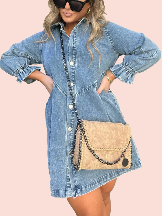 Women's Washed Denim Puff Sleeve Dress