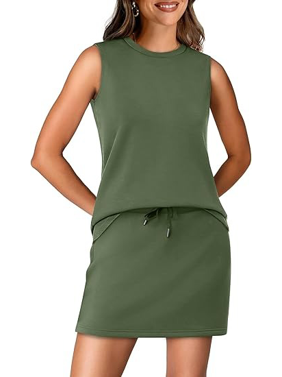 Women's Crew Neck Sleeveless Top & Skort 2 Piece Outfit