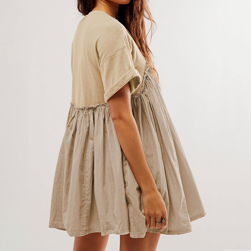 Women's Summer Pleated Babydoll Dress with Pockets