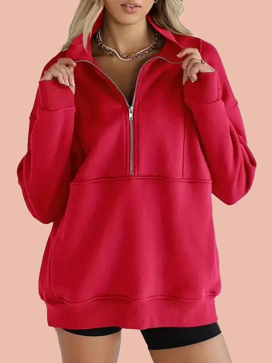 Women's Half Zip Oversized Sweatshirt with Pockerts