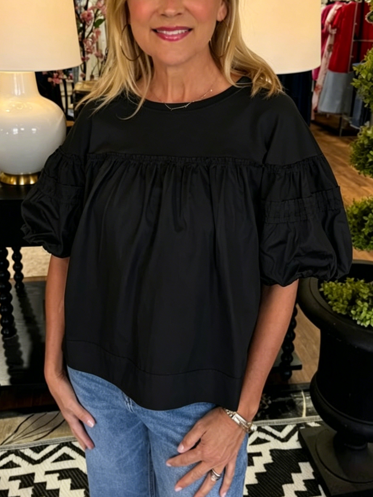 Women's Relaxed Fit Puff Sleeve Casual Top