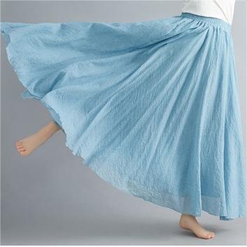 SOLID COLOR NATIONAL STYLE COTTON LINEN SKIRT