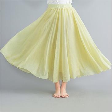 SOLID COLOR NATIONAL STYLE COTTON LINEN SKIRT