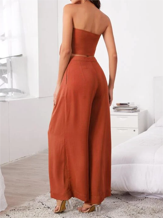 Women's Sexy 2 Pieces Outfits - Tie Front Crop Top