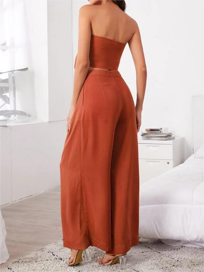 Women's Sexy 2 Pieces Outfits - Tie Front Crop Top