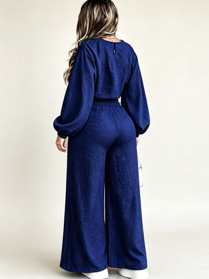 Women's Elastic Cuff Crop Top Wide Leg Trousers Matching Set