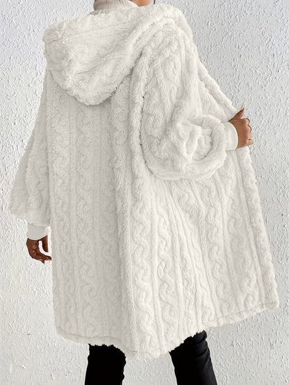 Women's Plush Fleece Soft Midi-Length Jacket with Pockets