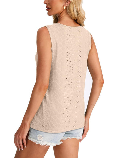 Women's Summer Keyhole Neck Pleated Tank Tops