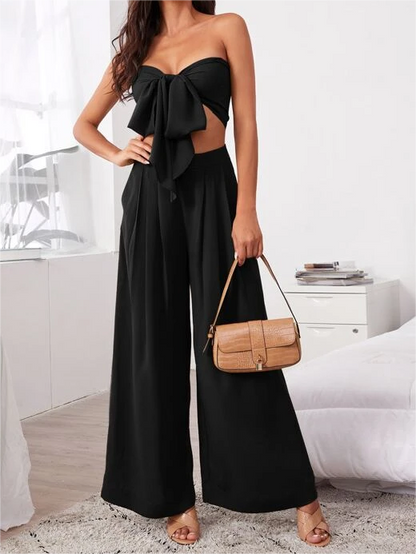 Women's Sexy 2 Pieces Outfits - Tie Front Crop Top